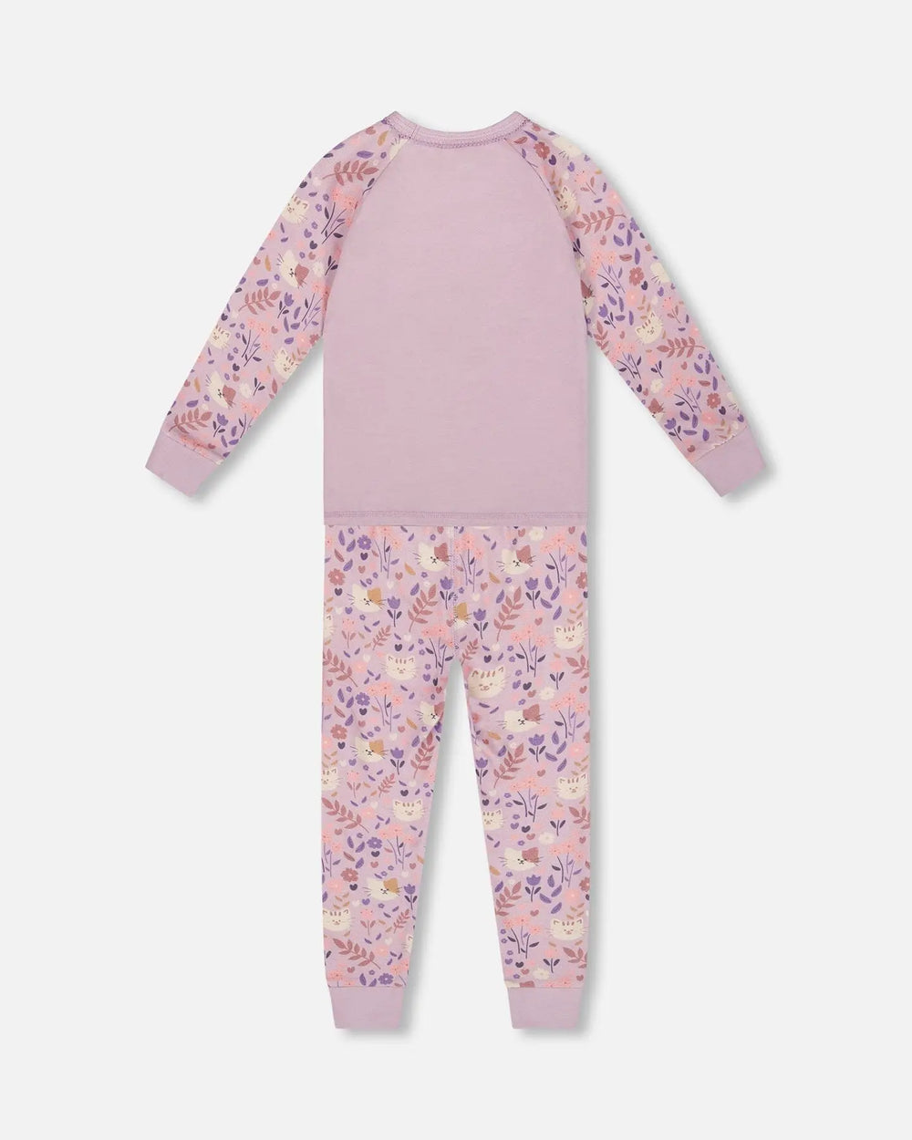 Organic Cotton Two-Piece Pajamas Lilac Cat Print | Deux par Deux | Jenni Kidz