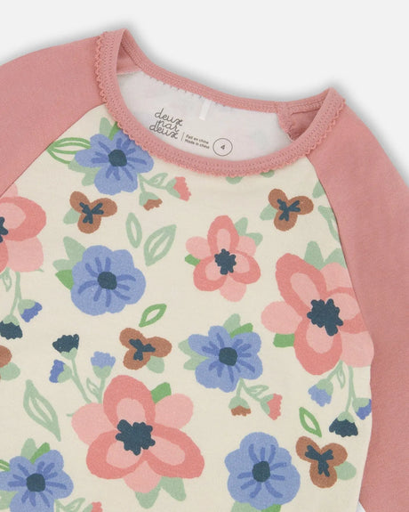 Organic Cotton Two-Piece Pajamas Off-White Flower Print | Deux par Deux | Jenni Kidz