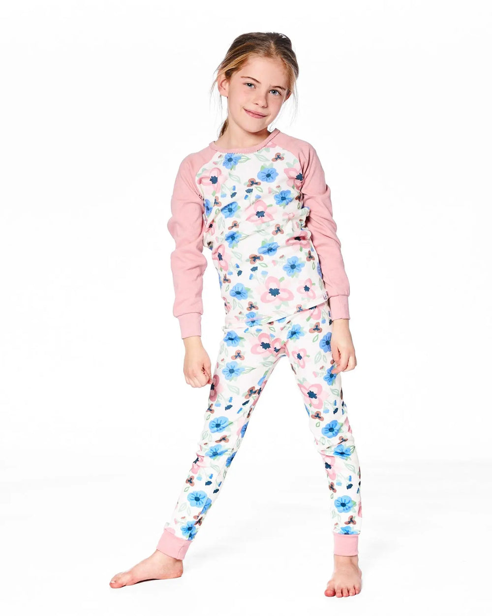 Organic Cotton Two-Piece Pajamas Off-White Flower Print | Deux par Deux | Jenni Kidz