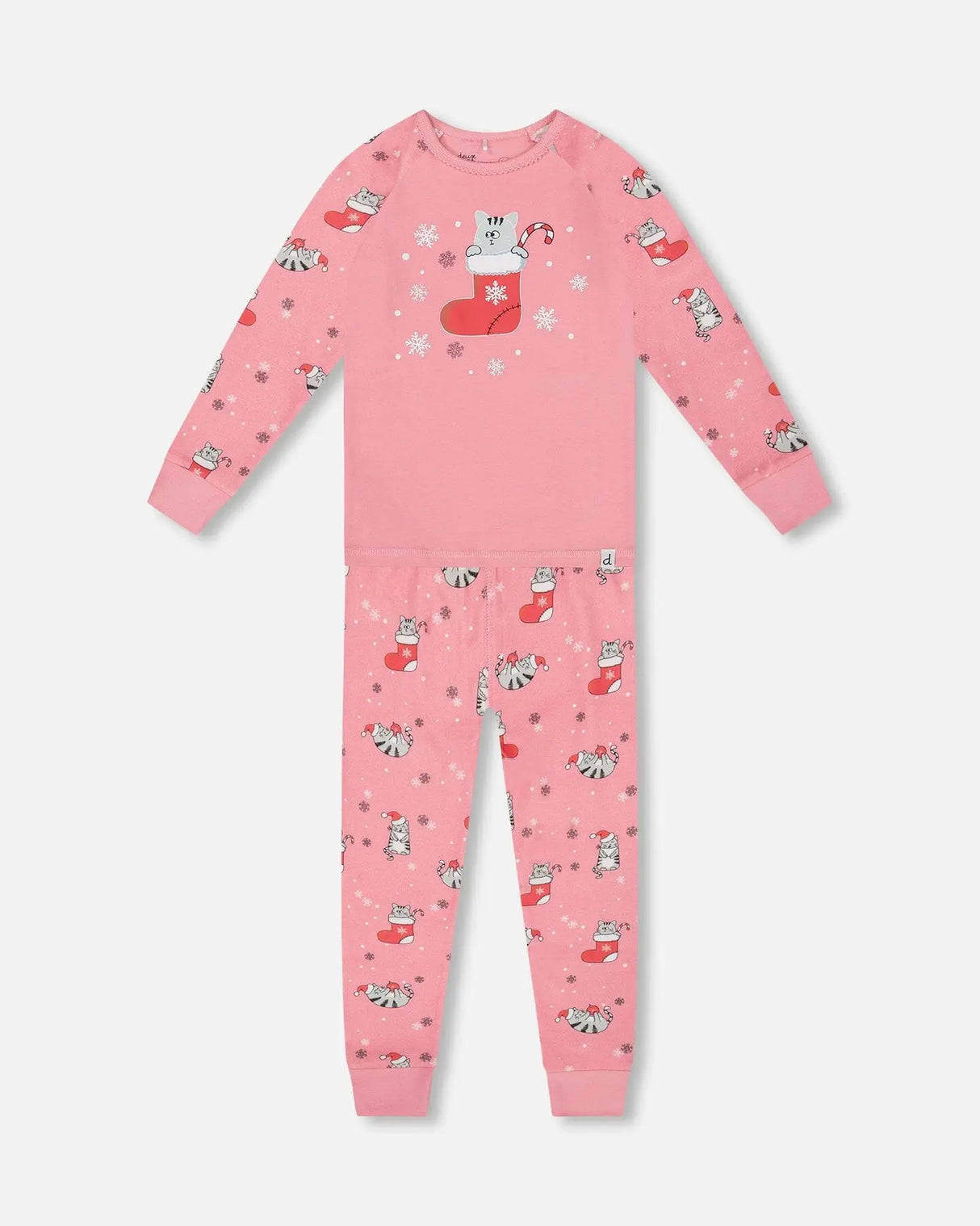 Organic Cotton Two-Piece Pajamas Pink Cat Print | Deux par Deux | Jenni Kidz