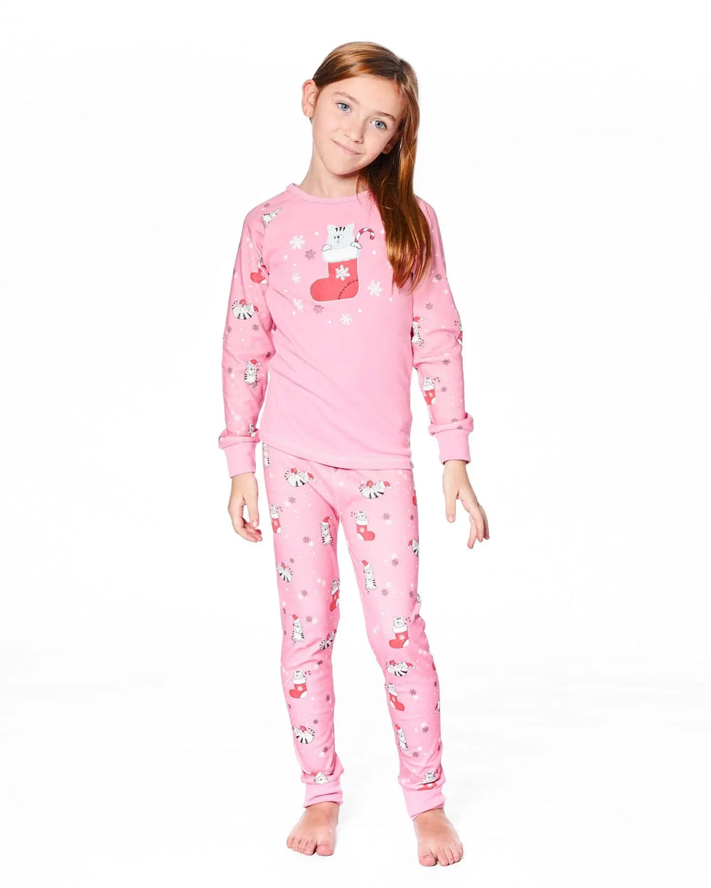 Organic Cotton Two-Piece Pajamas Pink Cat Print | Deux par Deux | Jenni Kidz