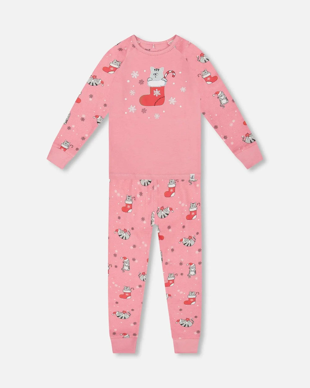 Organic Cotton Two-Piece Pajamas Pink Cat Print | Deux par Deux | Jenni Kidz