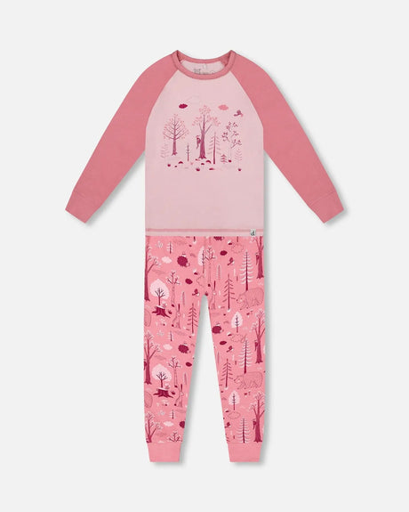 Organic Cotton Two-Piece Pajamas Pink Forest | Deux par Deux | Jenni Kidz