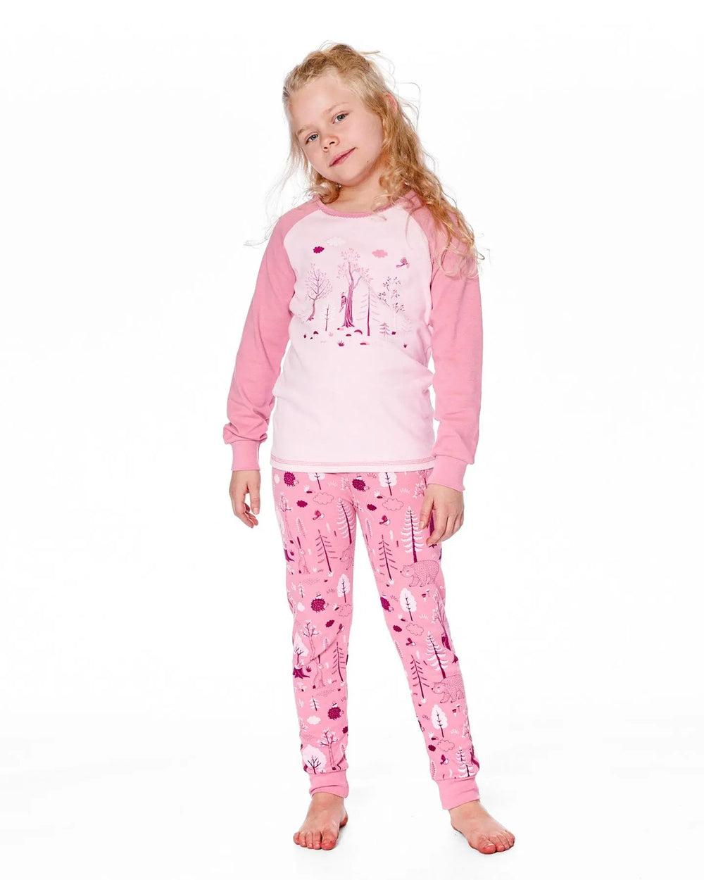 Organic Cotton Two-Piece Pajamas Pink Forest | Deux par Deux | Jenni Kidz