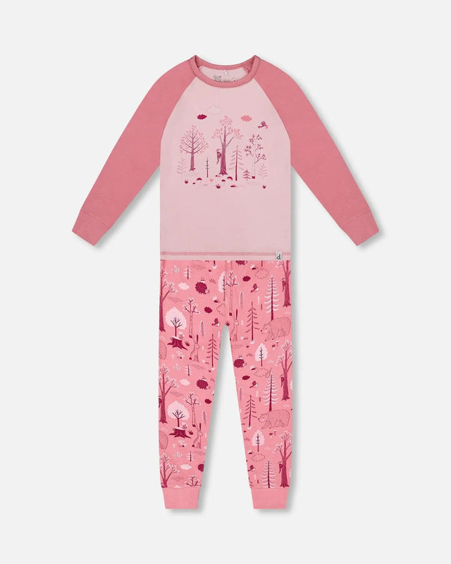 Organic Cotton Two-Piece Pajamas Pink Forest | Deux par Deux | Jenni Kidz