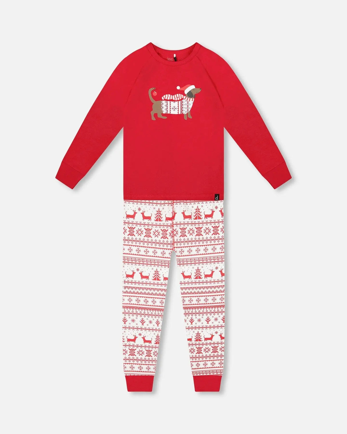 Organic Cotton Two-Piece Pajamas Red And White Fairisle | Deux par Deux | Jenni Kidz