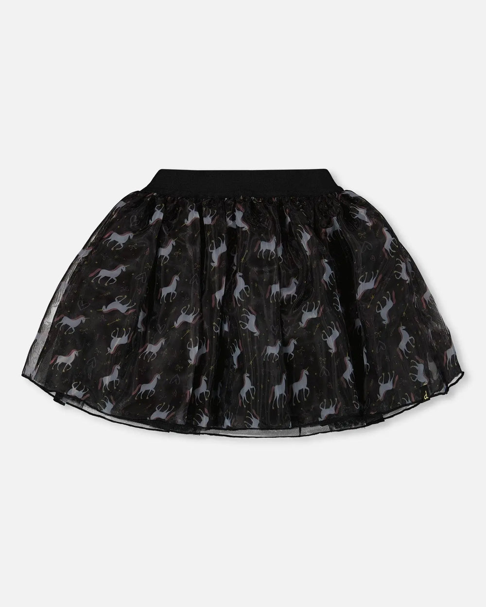 Organza And Mesh Skirt Black With Unicorn Print | Deux par Deux | Jenni Kidz