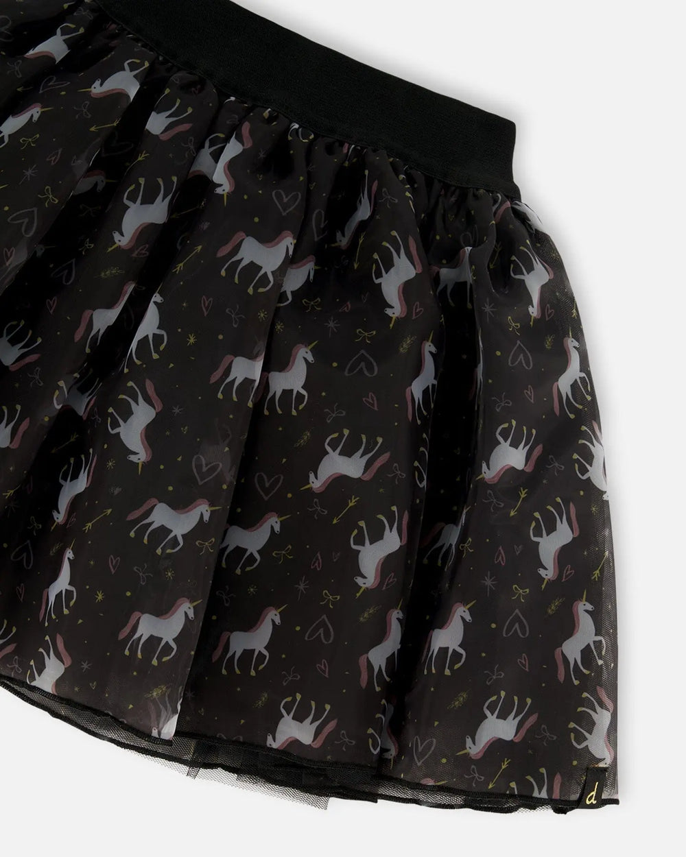 Organza And Mesh Skirt Black With Unicorn Print | Deux par Deux | Jenni Kidz