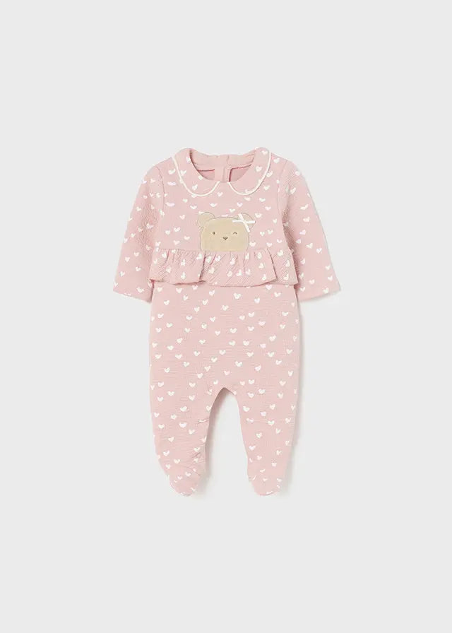 Patterned Quilted Bear footie Onesie - Baby Rose | Mayoral | Mayoral | Jenni Kidz