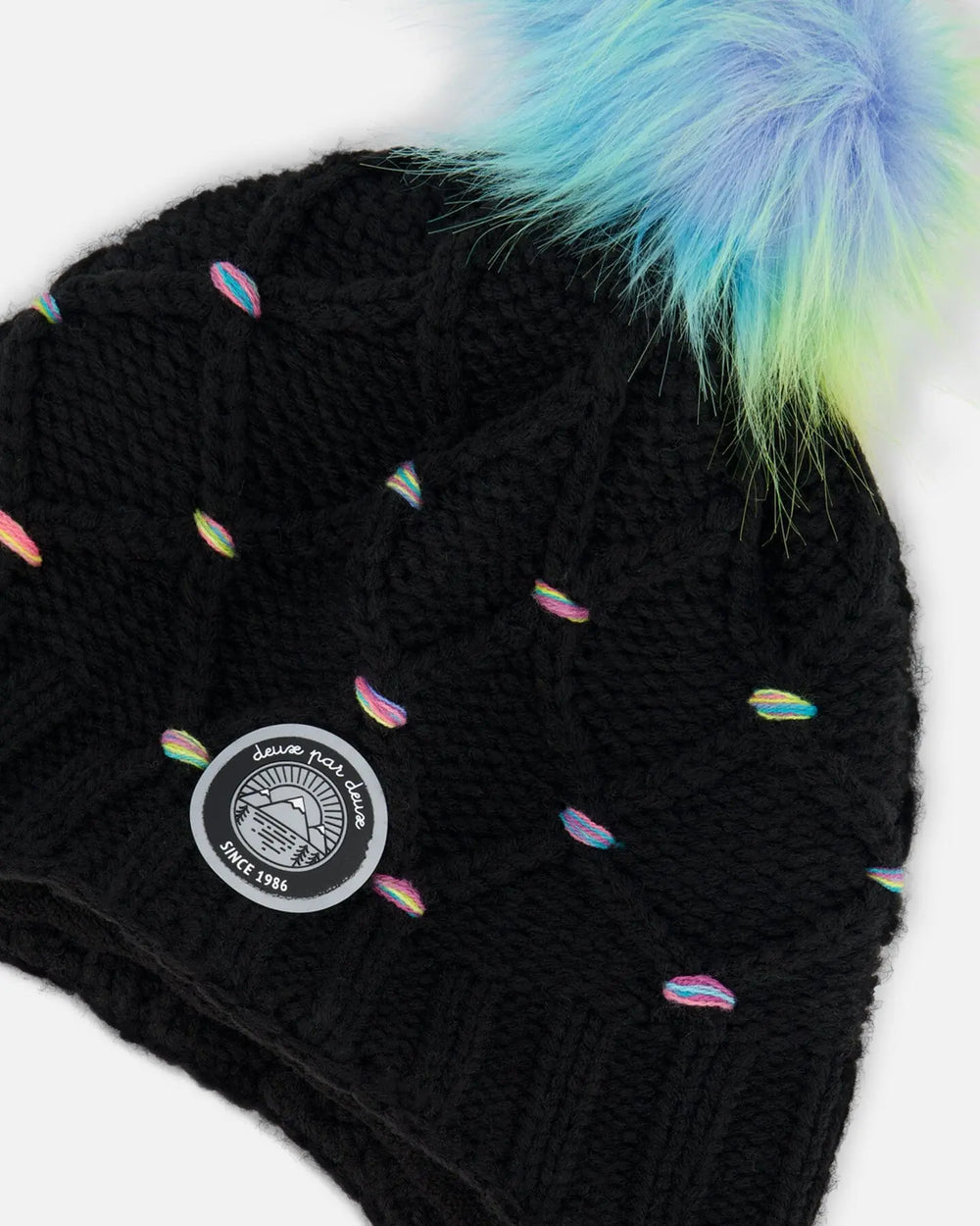Peruvian Knit Hat Black With Multicolor Dots | Deux par Deux | Jenni Kidz