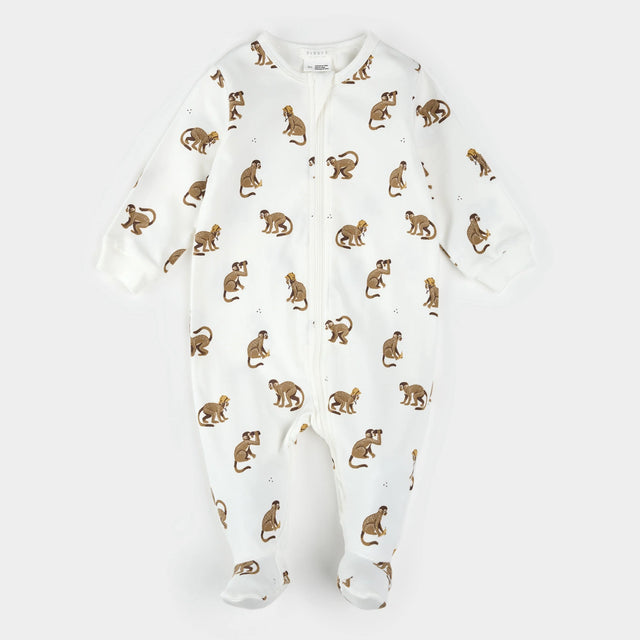 Petit Lem baby monkey print footed sleeper organic cotton