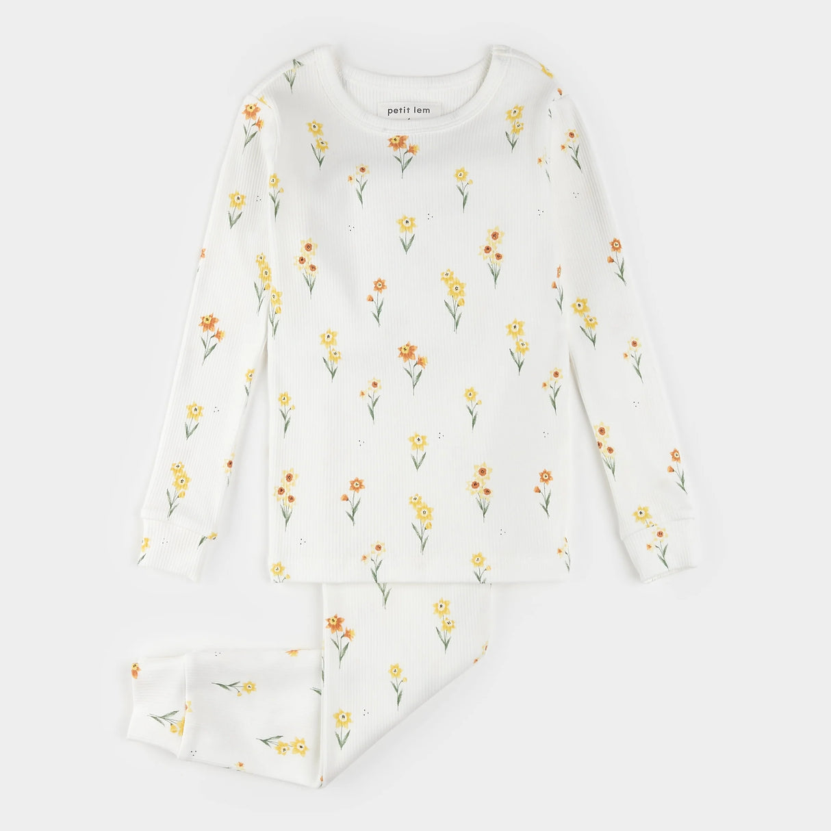 Petit Lem kids daffodil print pajama set off-white organic cotton
