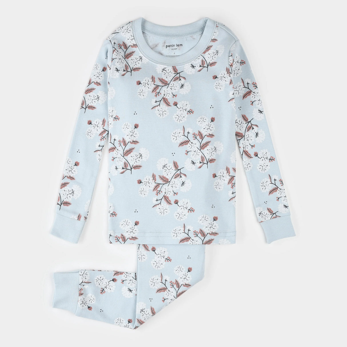 Petit Lem kids hydrangea print pajama set sky blue organic cotton