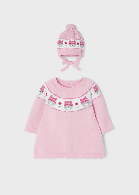 Pink Knitted Baby Girls Dress With Hat Set Newborn | Mayoral | Mayoral | Jenni Kidz