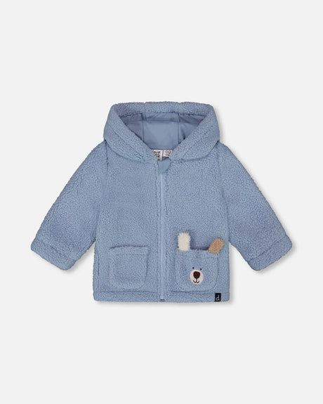 Plush Hooded Jacket Light Blue | Deux par Deux | Jenni Kidz