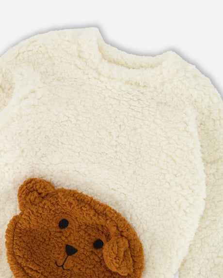 Plush Tunic Off-White With Bear Pocket | Deux par Deux | Jenni Kidz