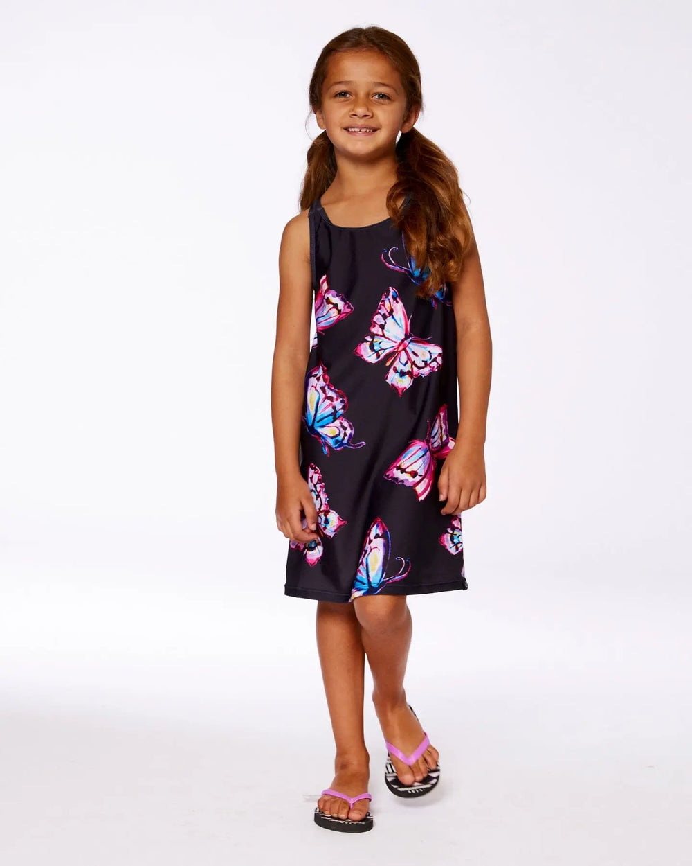 Printed Beach Dress Black And Multicolored Butterflies | Deux par Deux | Jenni Kidz