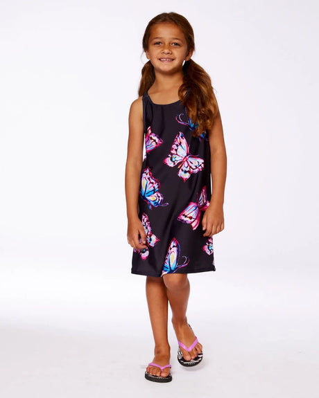 Printed Beach Dress Black And Multicolored Butterflies | Deux par Deux | Jenni Kidz