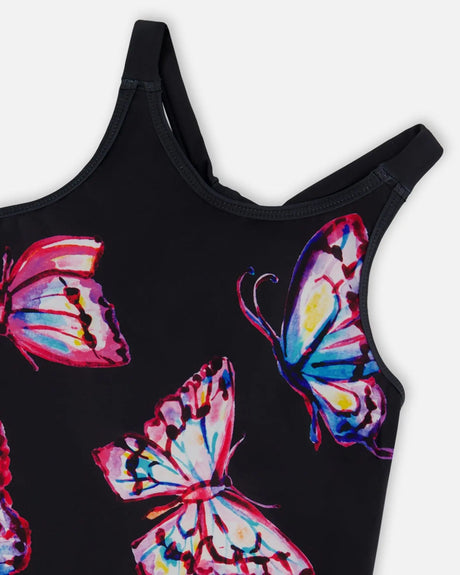 Printed Beach Dress Black And Multicolored Butterflies | Deux par Deux | Jenni Kidz