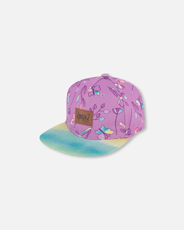 Printed Cap Old Mauve And Multicolored Butterflies | Deux par Deux | Jenni Kidz