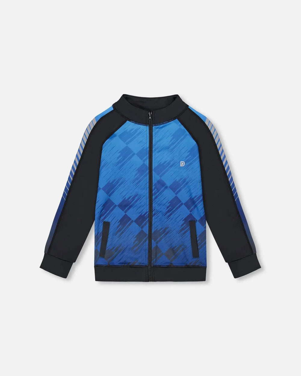 Printed Full Zip Athletic Cardigan Blue And Black | Deux par Deux | Jenni Kidz