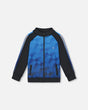 Printed Full Zip Athletic Cardigan Blue And Black | Deux par Deux | Jenni Kidz