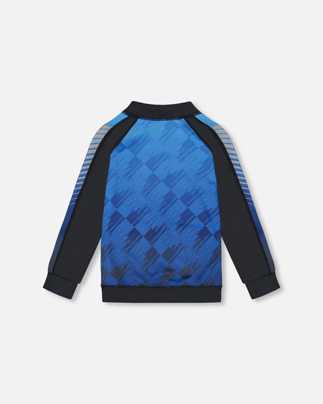 Printed Full Zip Athletic Cardigan Blue And Black | Deux par Deux | Jenni Kidz