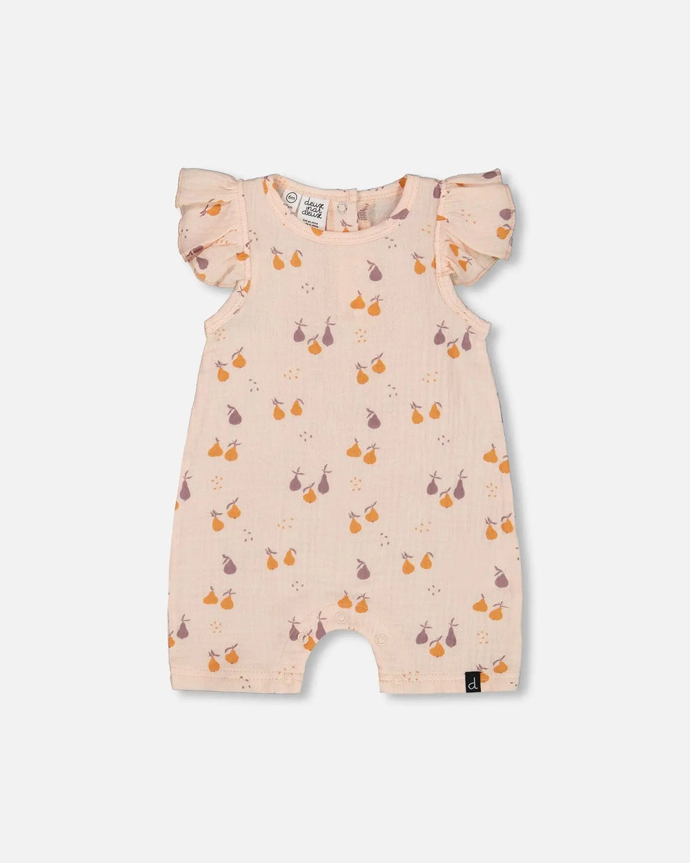 Printed Muslin One Piece Romper Peach With Pears | Deux par Deux | Jenni Kidz