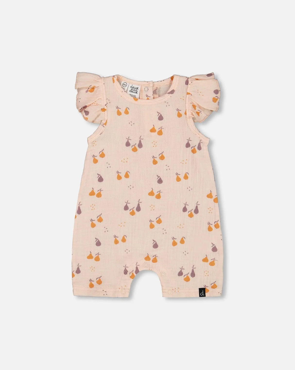 Printed Muslin One Piece Romper Peach With Pears | Deux par Deux | Jenni Kidz