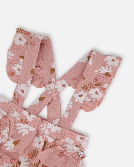 Printed Muslin Short And Organic Cotton Bodysuit Set Pink And White Flowers | Deux par Deux | Jenni Kidz
