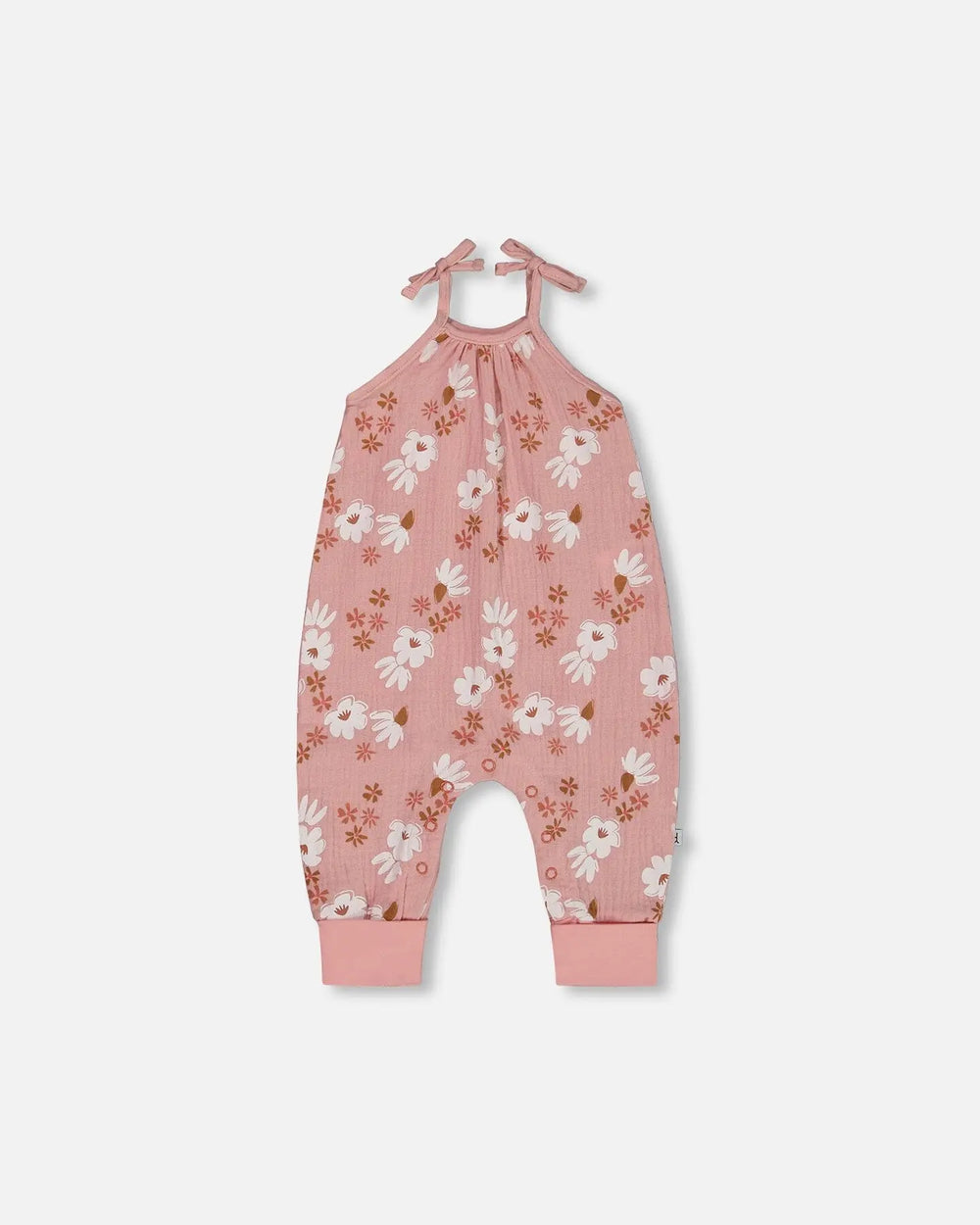 Printed Muslin Tie Strap Jumpsuit Pink And White Flowers | Deux par Deux | Jenni Kidz