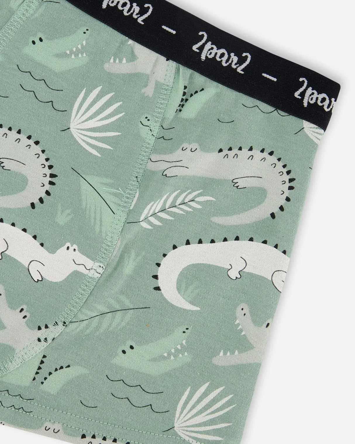 Printed Organic Cotton Boxer Shorts Light Sage And Gray Crocodile | Deux par Deux | Jenni Kidz