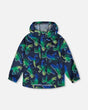 Printed Packable Windbreaker Blue And Green Dino On Navy | Deux par Deux | Jenni Kidz