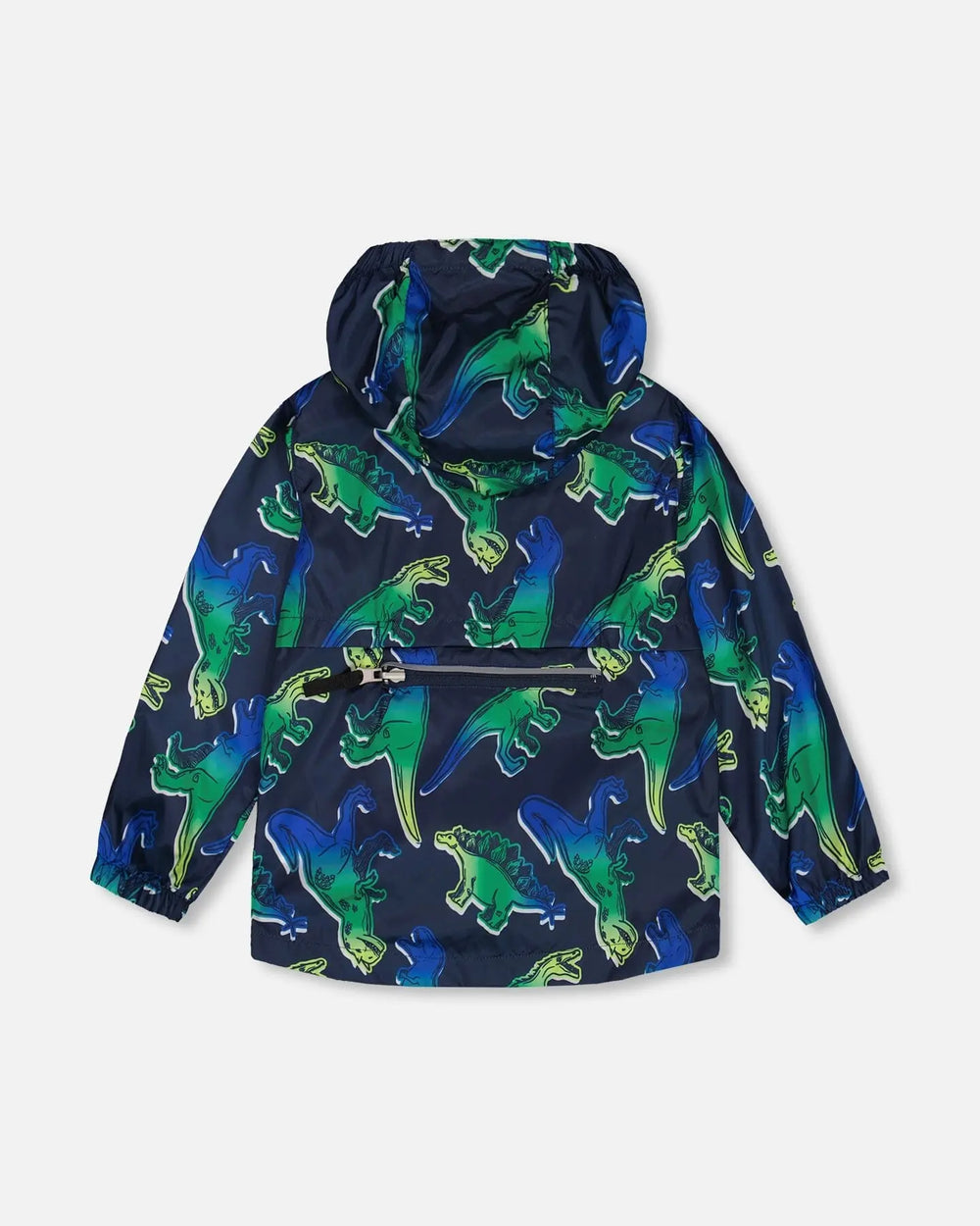 Printed Packable Windbreaker Blue And Green Dino On Navy | Deux par Deux | Jenni Kidz
