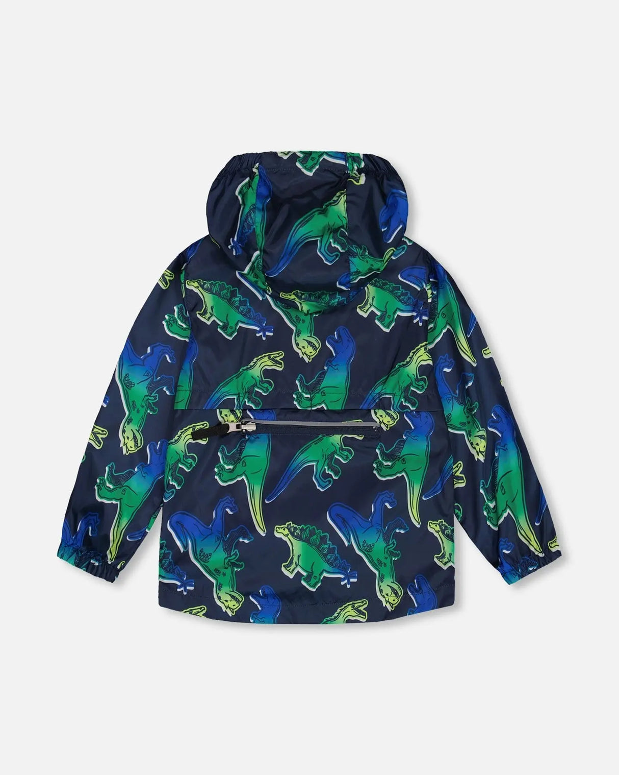 Printed Packable Windbreaker Blue And Green Dino On Navy | Deux par Deux | Jenni Kidz