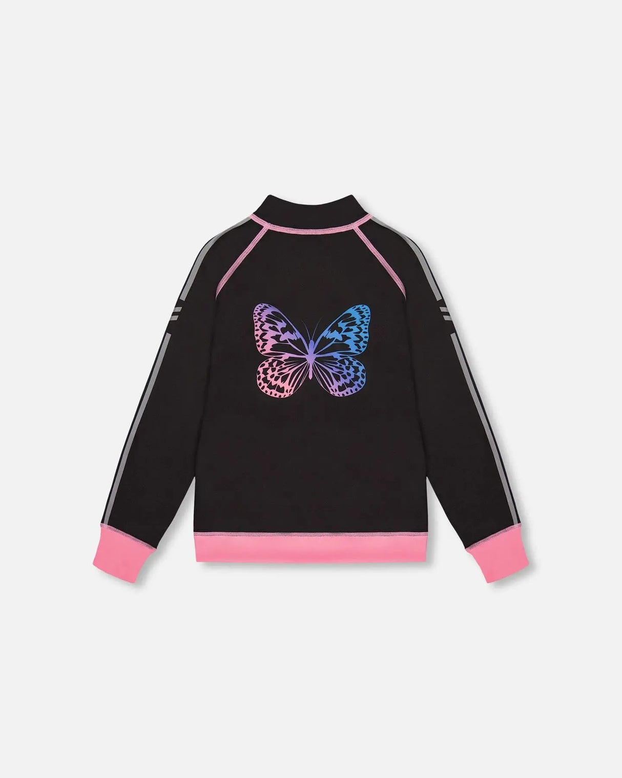 Printed Reversible Full Zip Athletic Cardigan Pink, Blue And Butterflies | Deux par Deux | Jenni Kidz