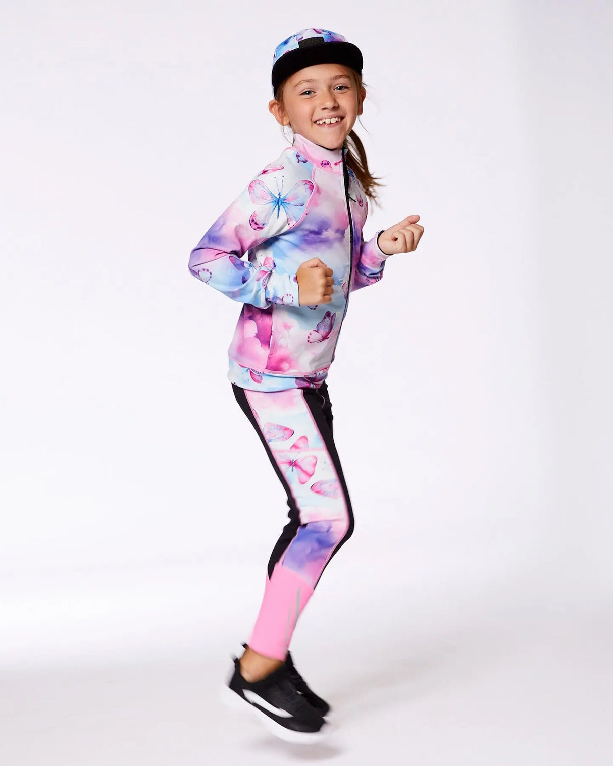Printed Reversible Full Zip Athletic Cardigan Pink, Blue And Butterflies | Deux par Deux | Jenni Kidz