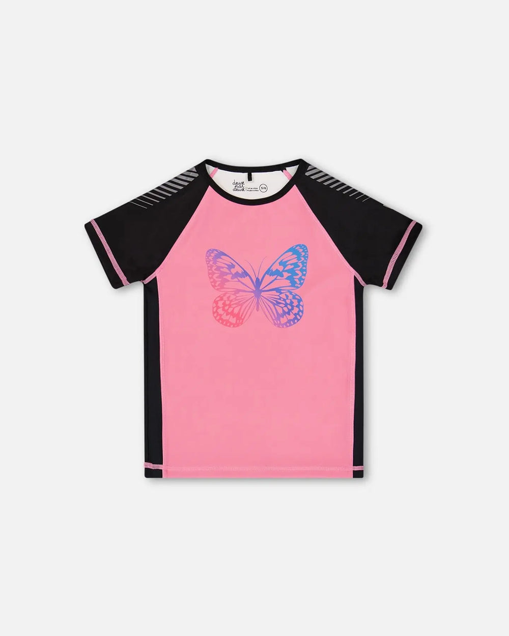 Printed Short Sleeve Athletic Top Pink With Butterflies | Deux par Deux | Jenni Kidz