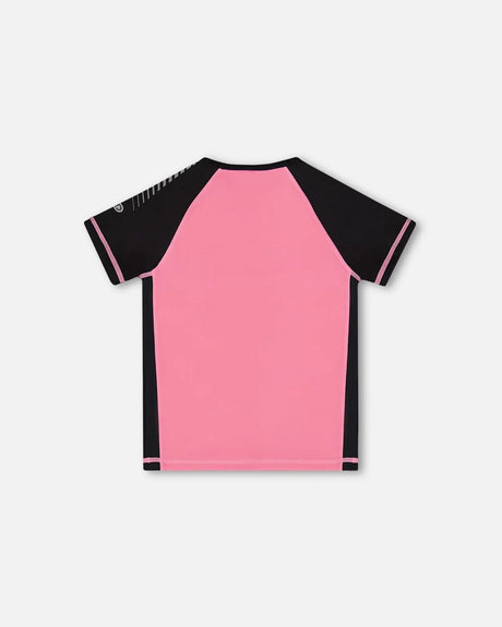 Printed Short Sleeve Athletic Top Pink With Butterflies | Deux par Deux | Jenni Kidz