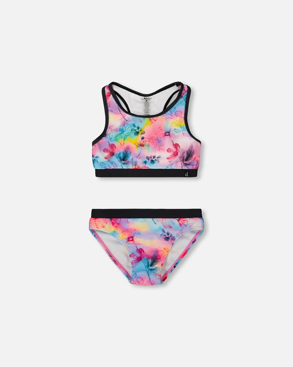 Printed Two-Piece Racerback Swimsuit Butterflies On Multicolored And Black Background | Deux par Deux | Jenni Kidz