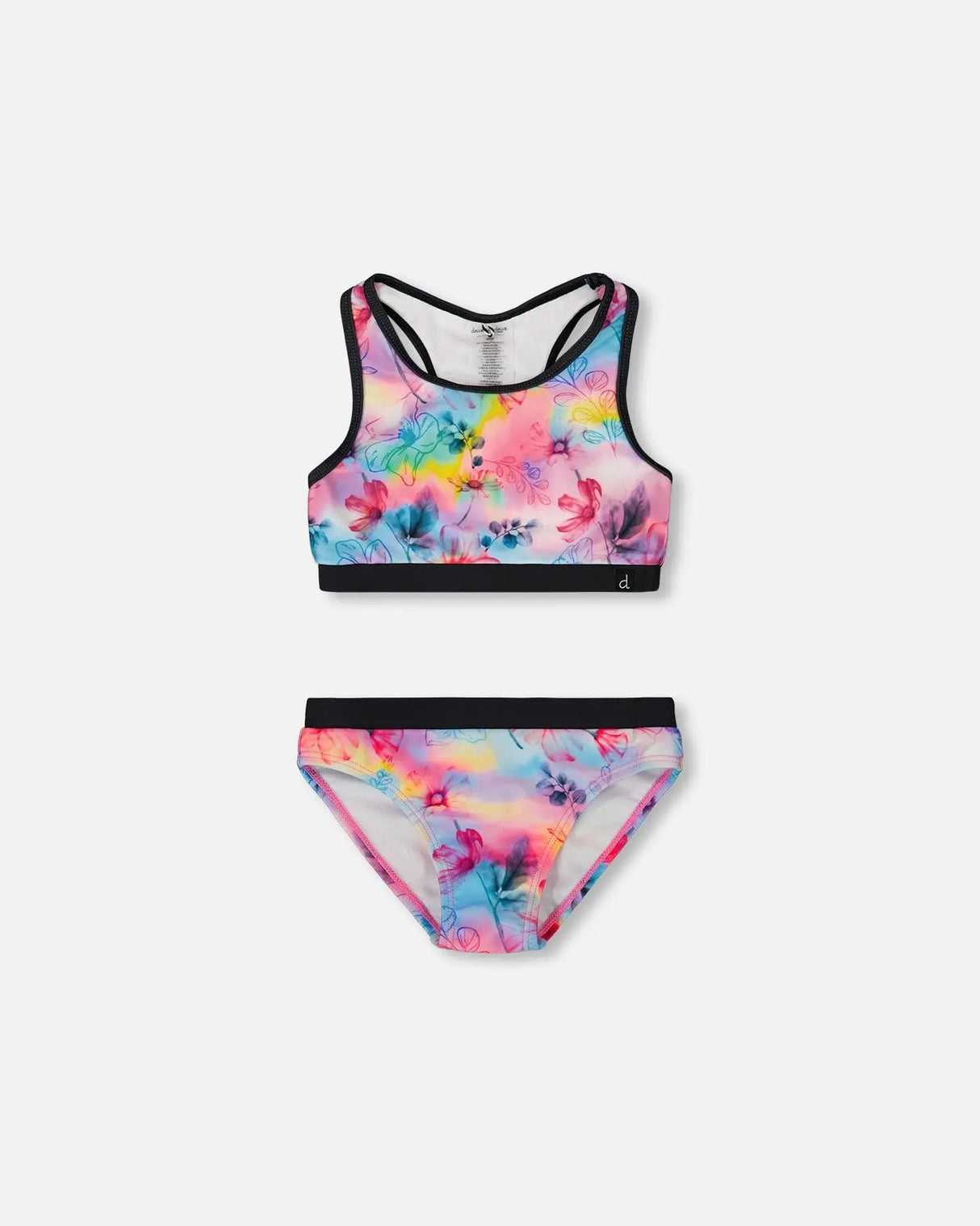Printed Two-Piece Racerback Swimsuit Butterflies On Multicolored And Black Background | Deux par Deux | Jenni Kidz