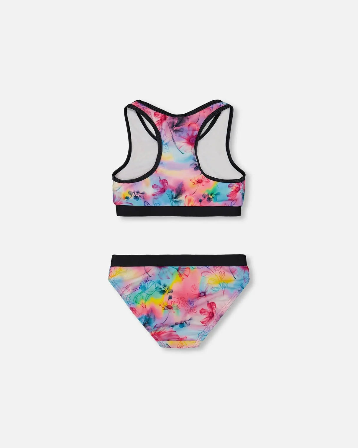 Printed Two-Piece Racerback Swimsuit Butterflies On Multicolored And Black Background | Deux par Deux | Jenni Kidz