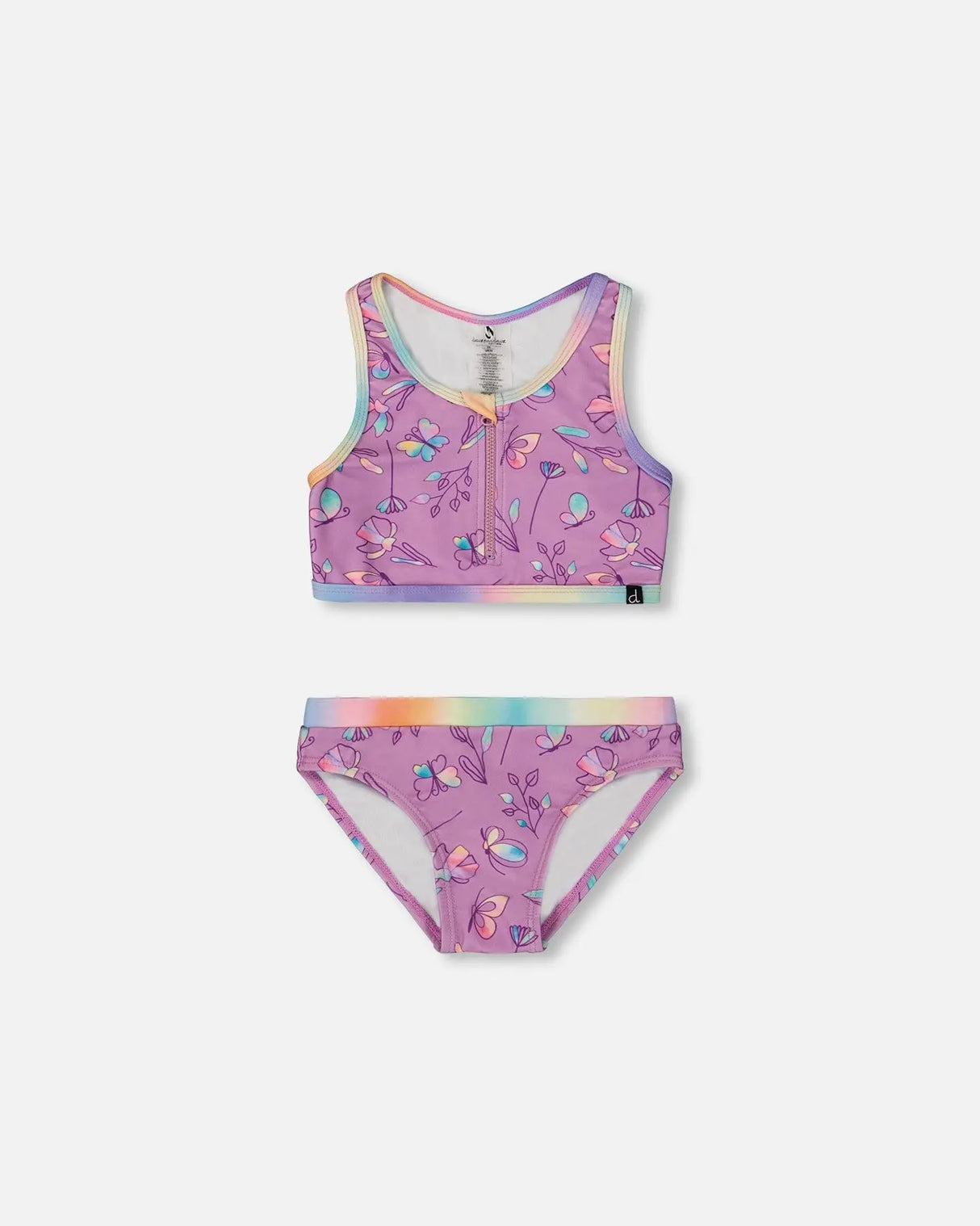 Printed Two-Piece Swimsuit Old Mauve And Multicolored Butterflies | Deux par Deux | Jenni Kidz