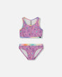Printed Two-Piece Swimsuit Old Mauve And Multicolored Butterflies | Deux par Deux | Jenni Kidz