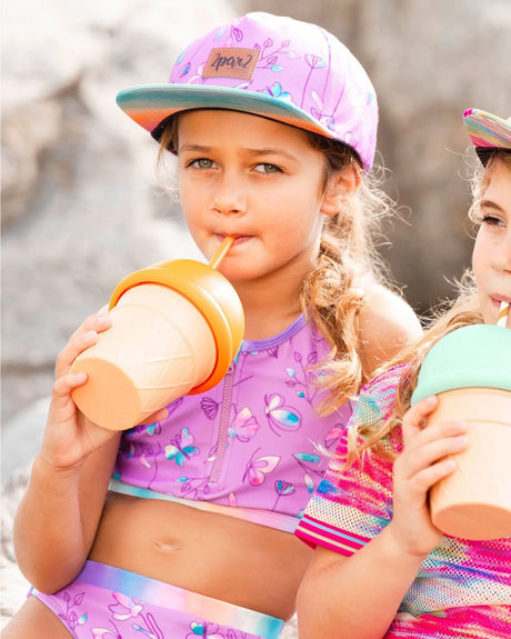 Printed Two-Piece Swimsuit Old Mauve And Multicolored Butterflies | Deux par Deux | Jenni Kidz