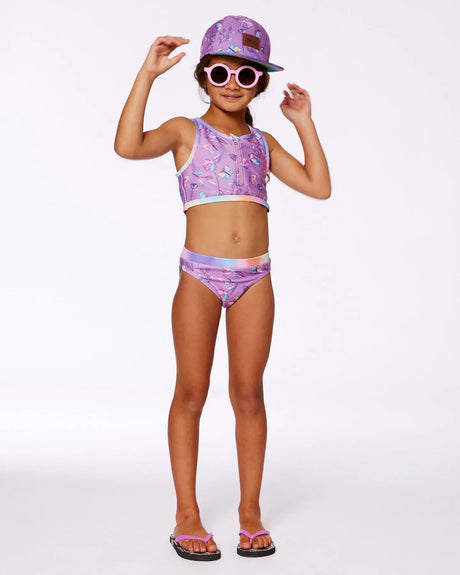 Printed Two-Piece Swimsuit Old Mauve And Multicolored Butterflies | Deux par Deux | Jenni Kidz