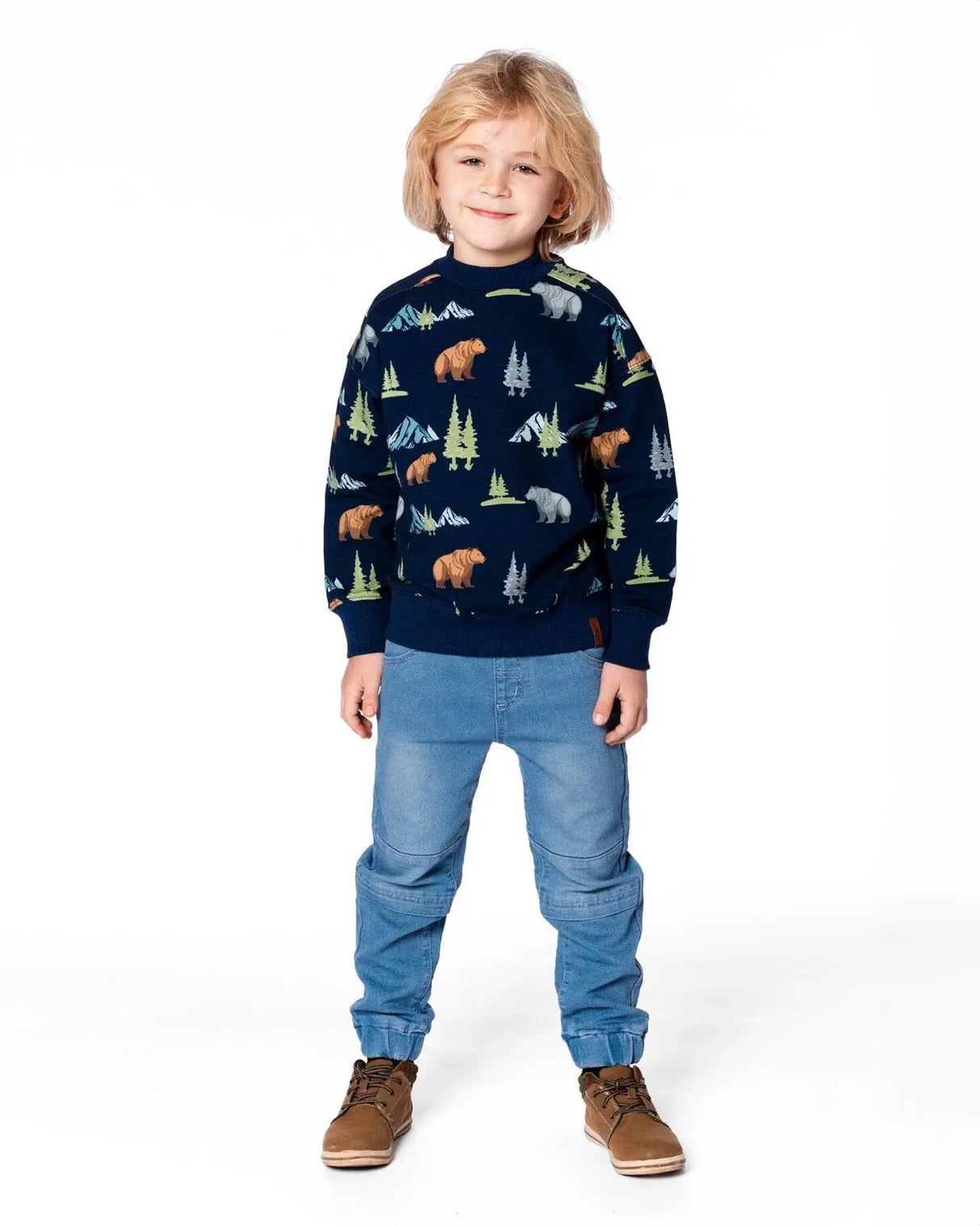Pullover Fleece Sweatshirt Navy Animal Print | Deux par Deux | Jenni Kidz