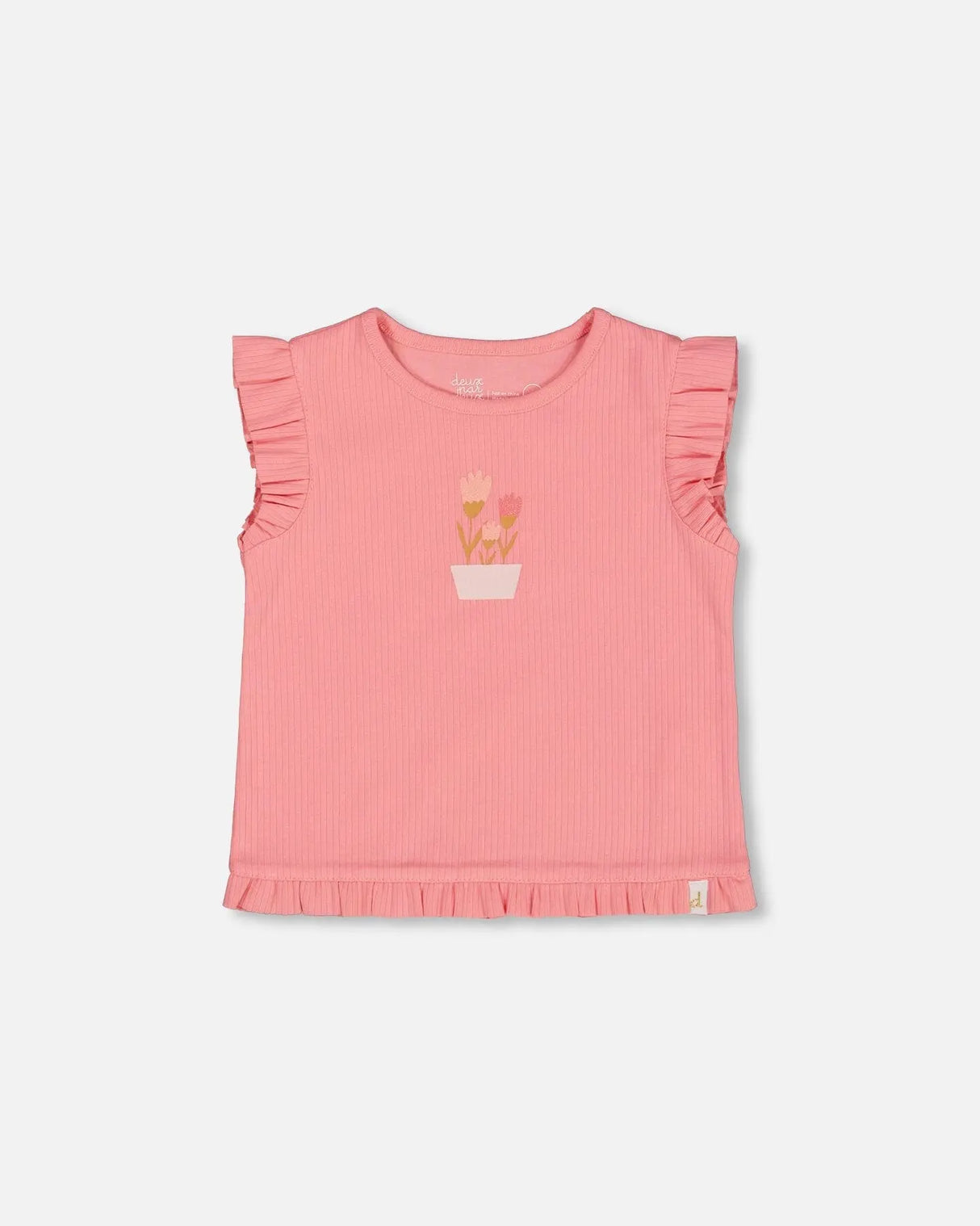 Rib Tank Top With Frills Coral Pink | Deux par Deux | Jenni Kidz