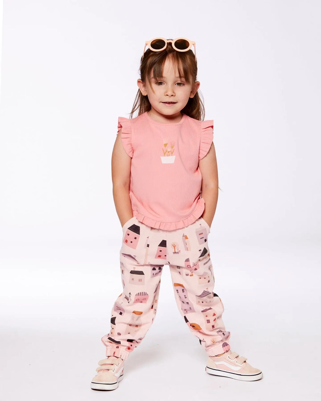 Rib Tank Top With Frills Coral Pink | Deux par Deux | Jenni Kidz