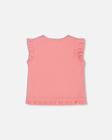 Rib Tank Top With Frills Coral Pink | Deux par Deux | Jenni Kidz